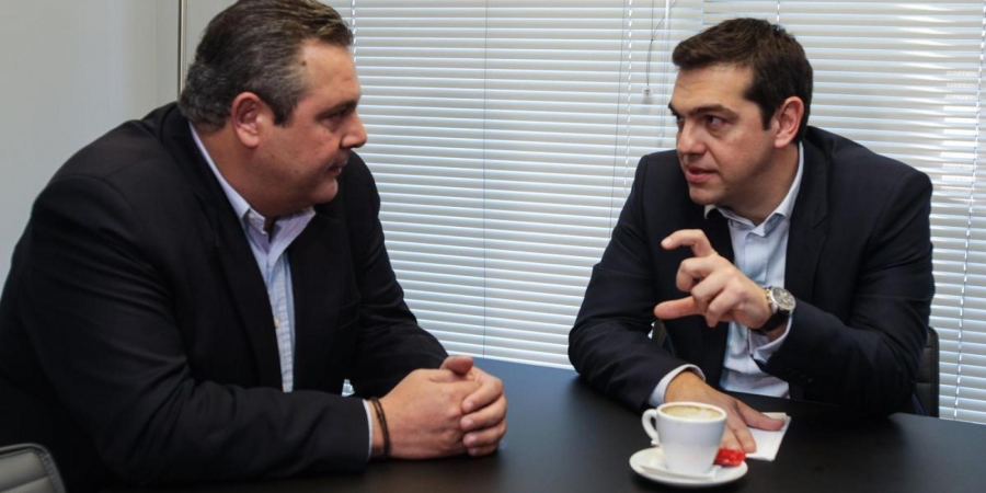 Οι κυβερνητικοί εταίροι, Παναγιώτης Καμμένος και Αλέξης Τσίπρας.