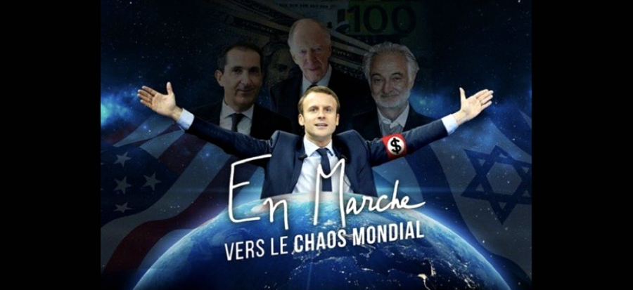 Το επίμαχο τουίτ του Ζεράρ Φιλός, εξ αιτίας του οποίου το Γαλλικό Σοσιαλιστικό Κόμμα τον διέγραψε από τις τάξεις του (ήταν στέλεχος της αριστερής του πτέρυγας, πρώην τροτσκιστής). Το φωτομοντάζ του Ε. Μακρόν που τουίταρε εμφάνιζε τον γάλλο πρόεδρο υποκινούμενο από τους «σιωνιστές».