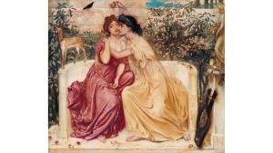 Simeon Solomon, &Eta; &Sigma;&alpha;&pi;&phi;ώ &kappa;&alpha;&iota; &eta; &Epsilon;&rho;ί&nu;&nu;&alpha; &sigma;&epsilon; έ&nu;&alpha;&nu; &kappa;ή&pi;&omicron; &sigma;&tau;&eta; &Mu;&upsilon;&tau;&iota;&lambda;ή&nu;&eta; (1864). 